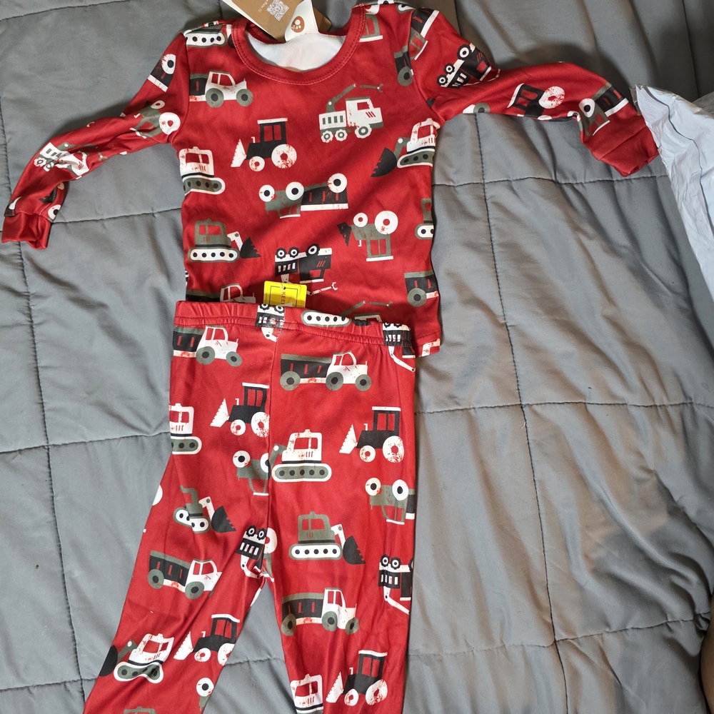 Kids Red Construction Vehicle Pajama Set